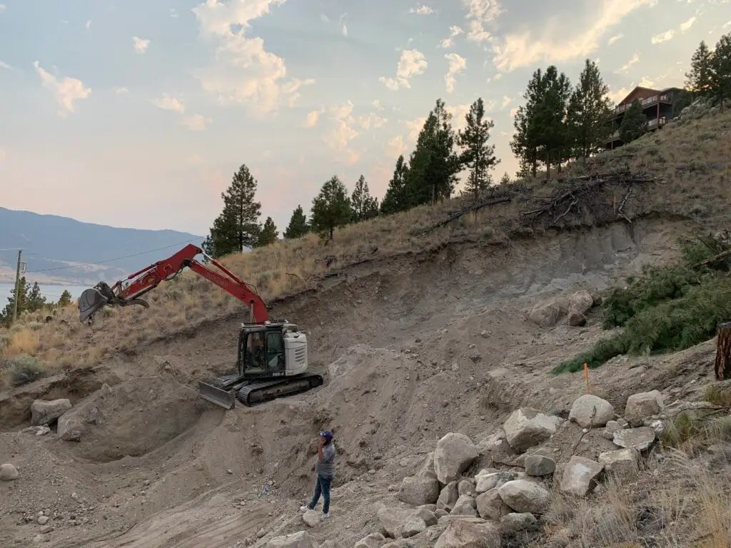 Excavation for new home construction on a sloped property