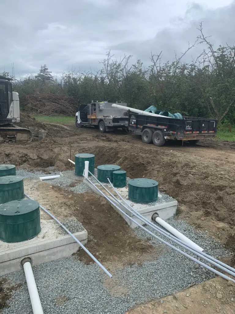 Septic dispersal field installation on a rural Cultus Lake property