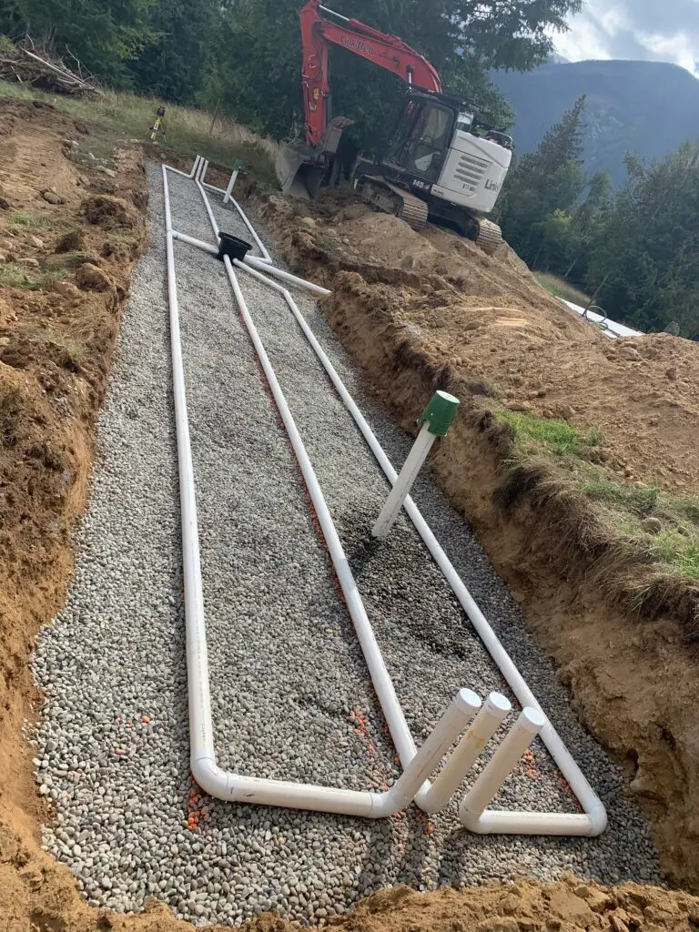 Residential septic field being installed on a property near Hope, BC